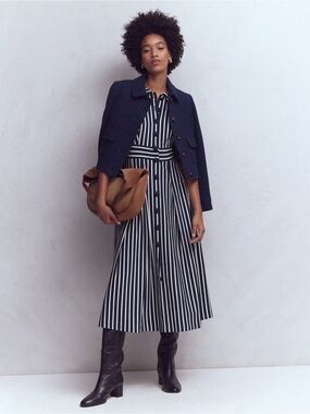 Boden Navy and White Striped Bridget Ponte Shirt Dress 14 Long